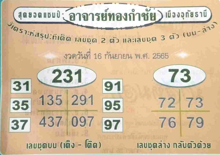 เลขดัง หวยทองกำชัย16-9-65