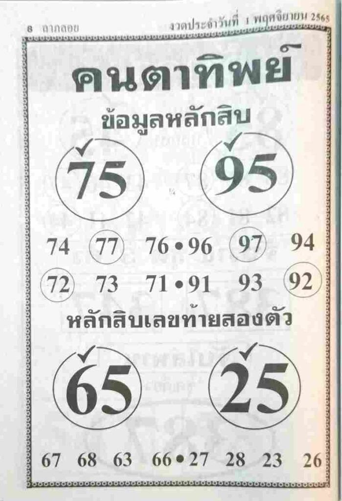 หวยเด็ดไทยรัฐ หวยคนตาทิพย์1-11-65