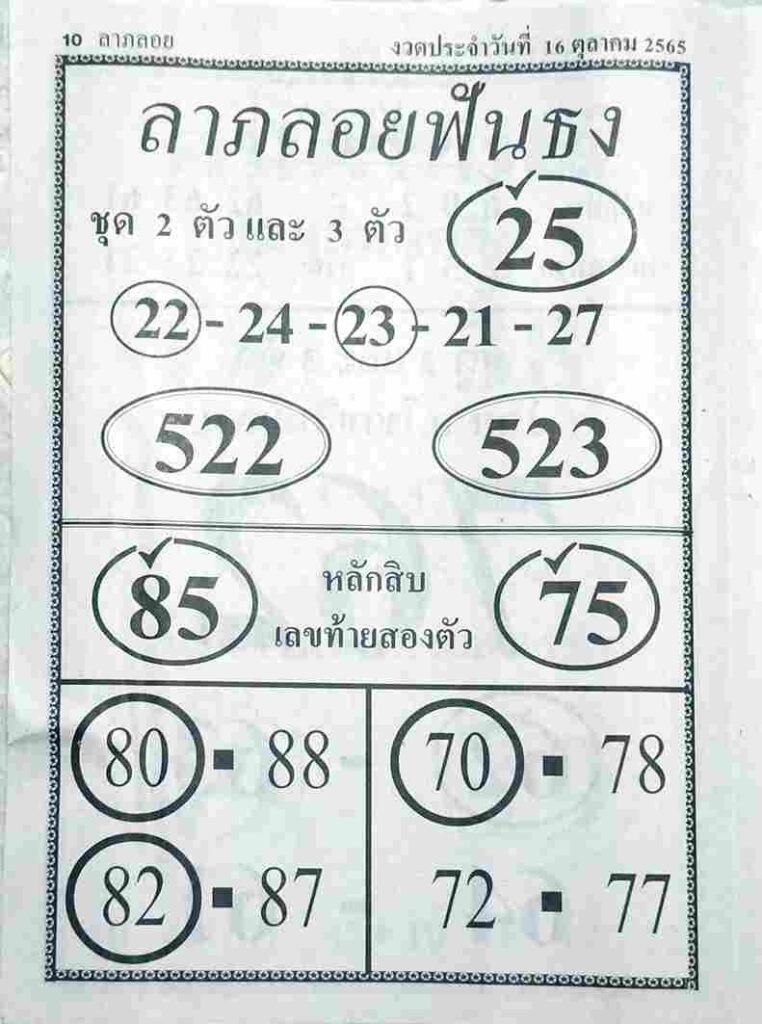 หวยเด็ดไทยรัฐ หวยลาภลอยฟันธง16-10-65