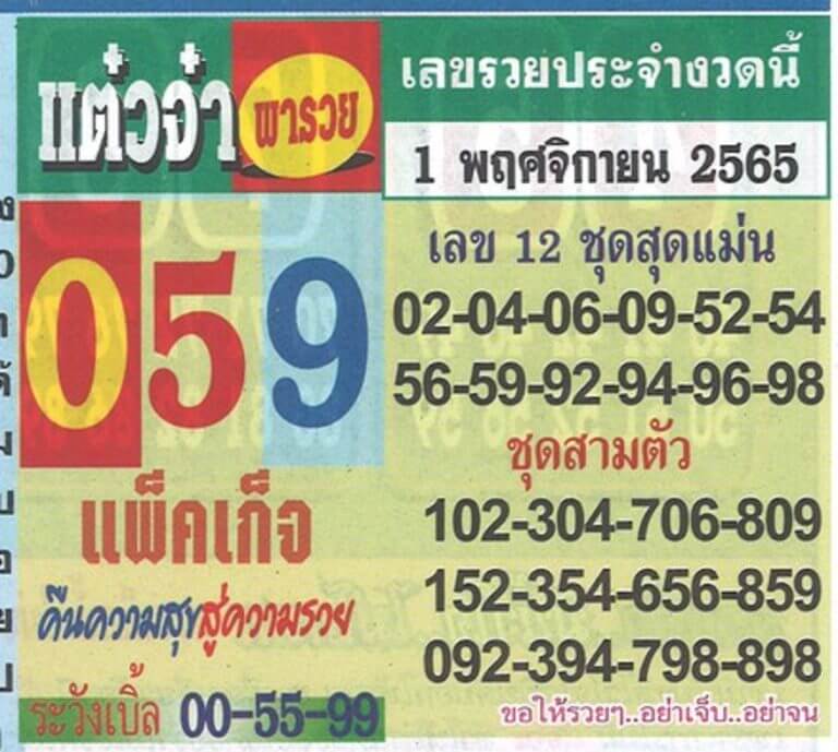 หวยเด็ดไทยรัฐ หวยแต๋วจ๋า1-11-65