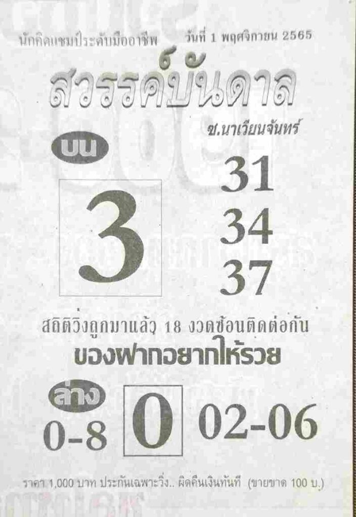 หวยไทย หวยสวรรค์บันดาล1-11-65