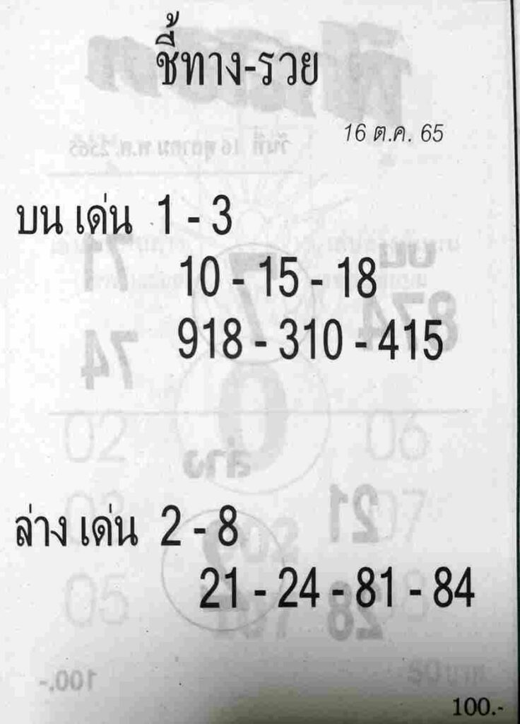 เลขเด็ดงวดนี้ หวยชี้ทางรวย16-10-65