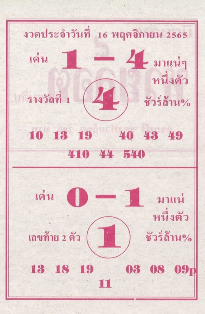 เลขเด็ดงวดนี้ หวยล็อต16-11-65