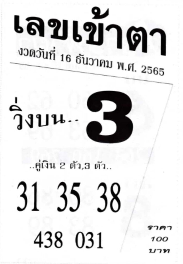 เลขเด็ดงวดนี้ เลขเข้าตา 16-12-65