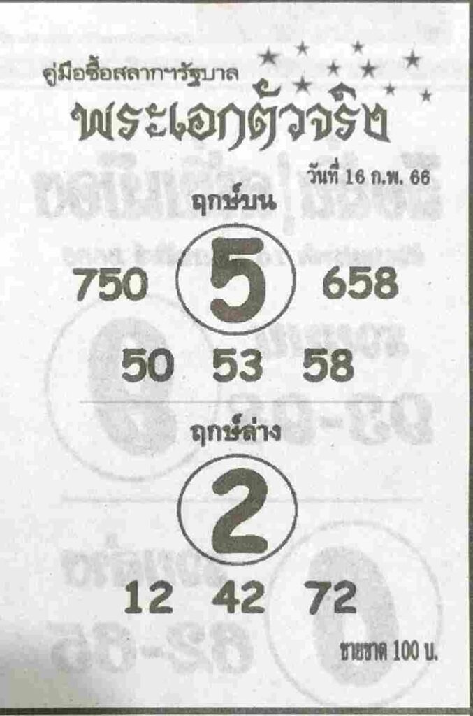 หวยพระเอกตัวจริง 16-2-66