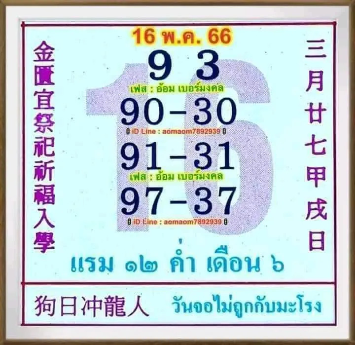 เลขปฏิทินจีน 16-5-66