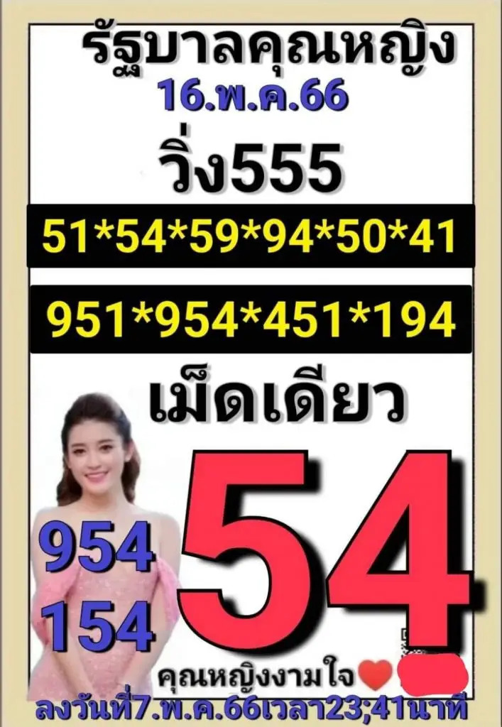 เลขคุณหญิงงามใจ 16-5-66