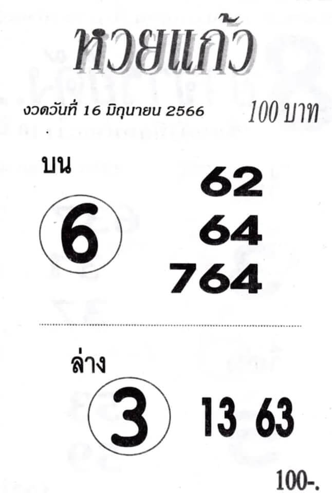 หวยแก้ว 16-6-66