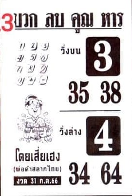 หวยบวกลบคูณหารงวดนี้ 31-7-66