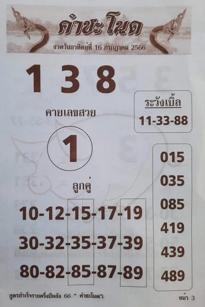 เลขคำชะโนดงวดนี้ 16-7-66